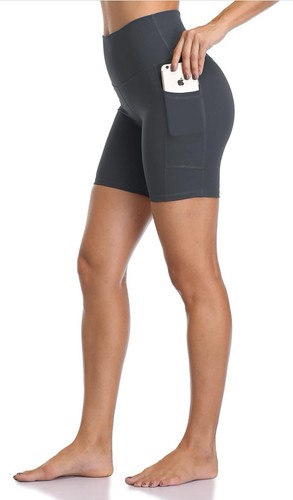 Amazon Women's Charcoal Gray High Waisted Yoga Shorts with Pockets Size Small - Picture 3 of 10