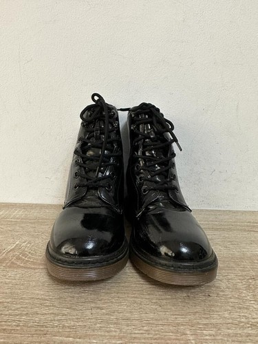 SPOT ON LADIES BLACK PATENT LEATHER LACE UP ANKLE BOOTS SHOES UK 2 EUR 34 BT231 - Picture 3 of 8