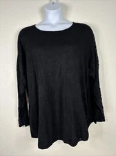 NWT Avenue Womens Plus Size 26/28 (3X) Black Knit Top Long Sleeve Crochet Stripe