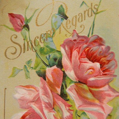 SINCERE REGARDS, EMBOSSED ROSES POSTCARD 