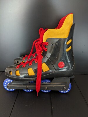 Apollo Kinder Inline Skates schwarz gelb rot selten Größe UK4-5 guter Zustand gebraucht