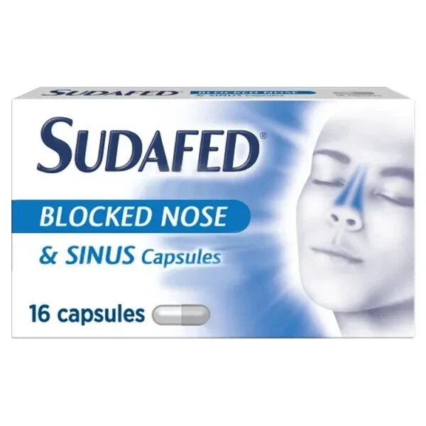 Sudafed Tablets Unblock Blocked Nose Sinus Relief Cold & Flu Fever - 16 Capsules