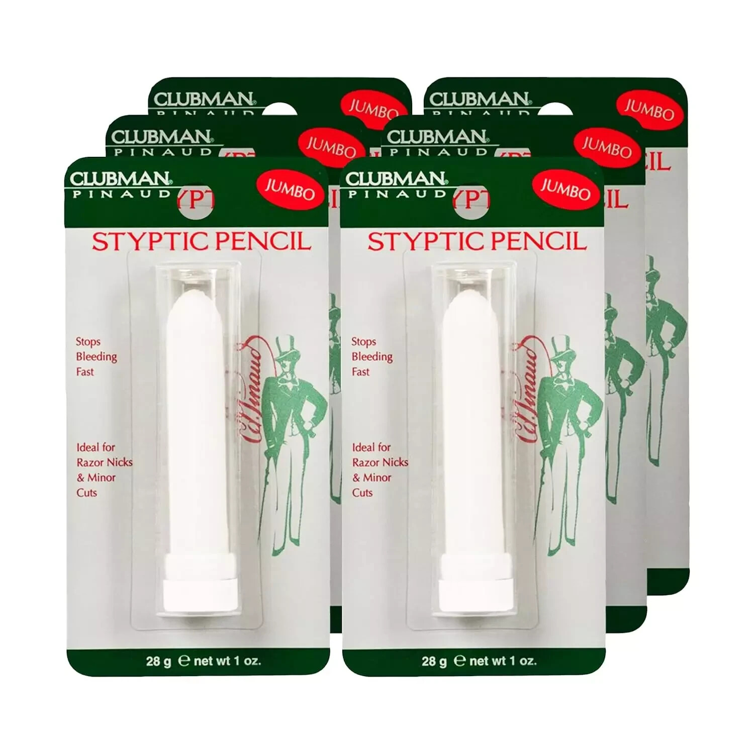 Clubman Pinaud Styptic Pencil JUMBO Stops Bleeding Fast 1oz/28g 6 PACK ...