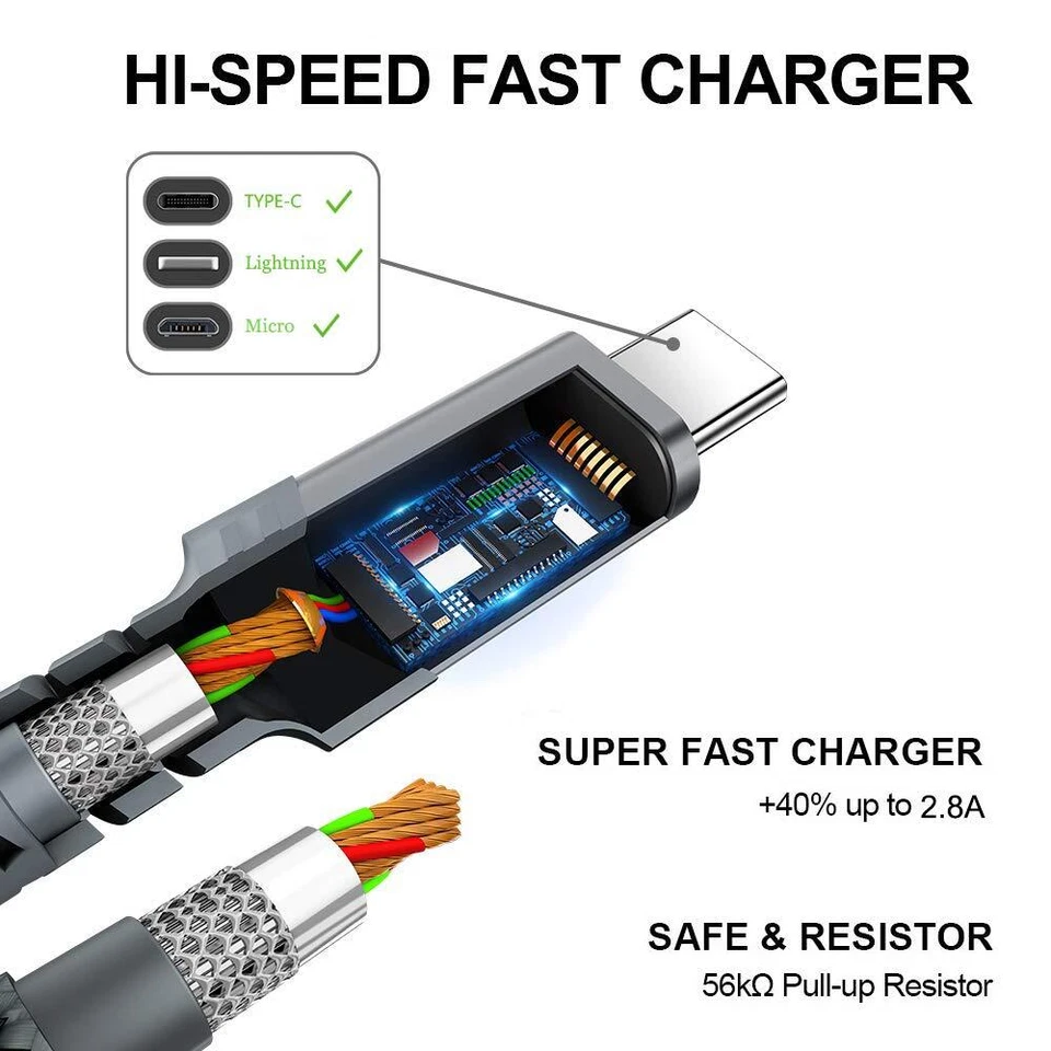 Mobile Phone Charging Cable 3in1 Type-C Micro USB iOS for iPhone Samsung Huawei - Image 4 of 4
