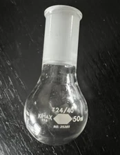 Lot of (2) KIMAX Kimble Glass 50ml Round Bottom Boiling Flasks 24/40 Joint