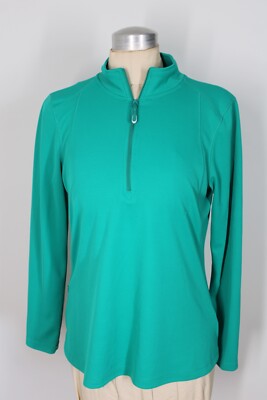 LL Bean S Green 1/4 Zip Mock Neck Tech Active Long Sleeve Top