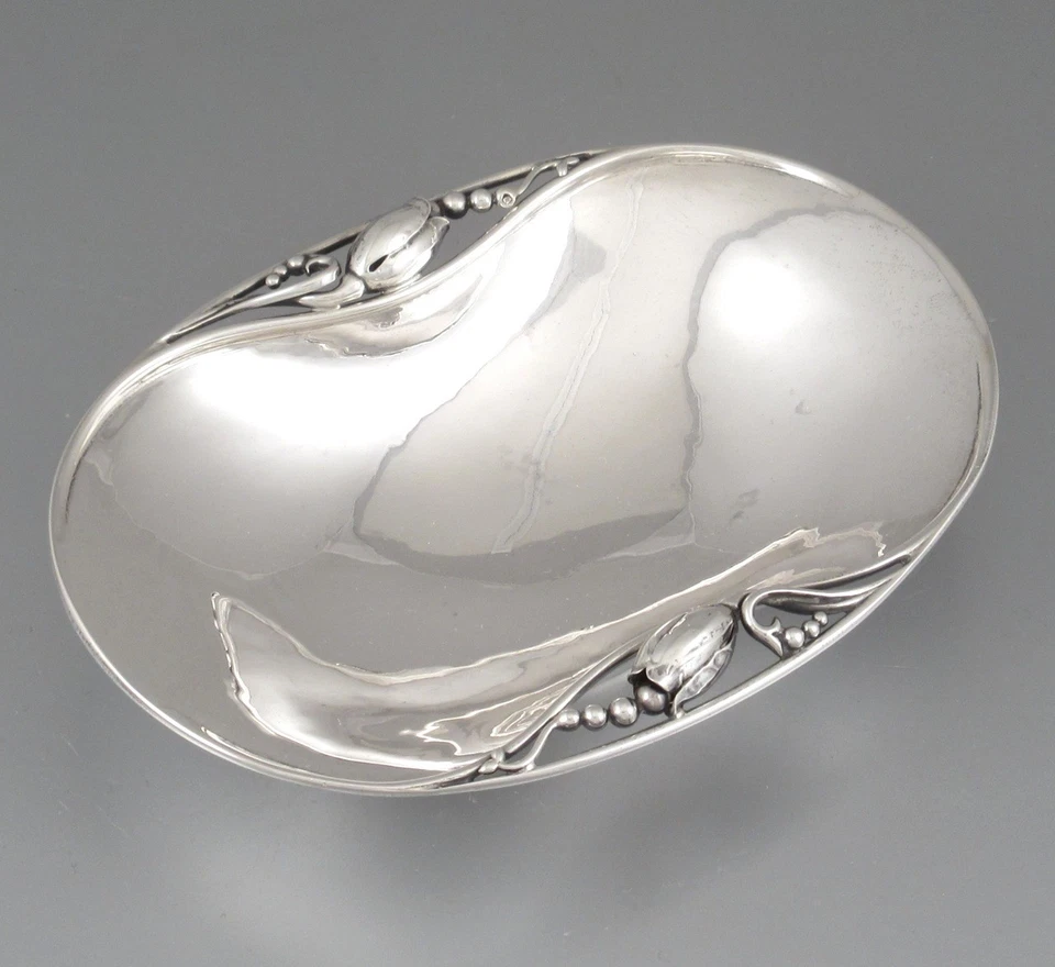Подлинная датская чаша из чистого серебра 1920-х годов Georg Jensen с бутоном магнолии - Изображение 3 из 4