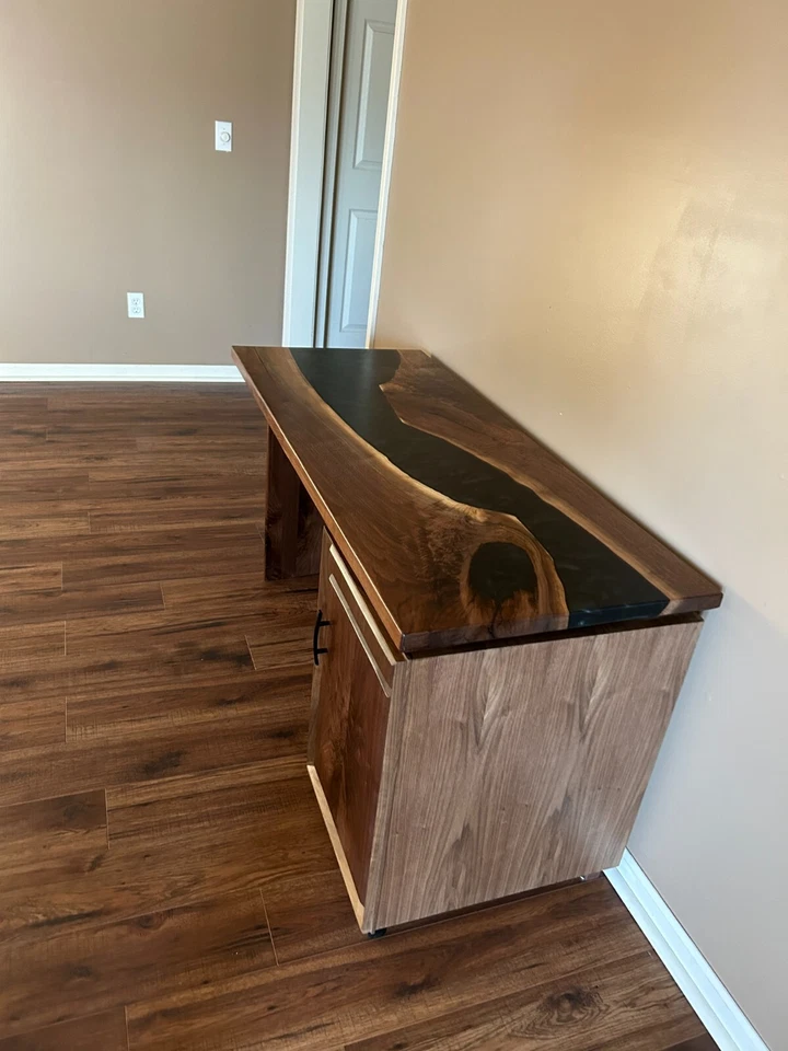 Elevate Your Workspace with a Handmade Black Walnut & Epoxy Computer Desk. - Image 2 of 4