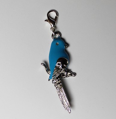 Eleganter farbiger Anhänger - Charm -  PAPAGAI - VOGEL - Blau/silber
