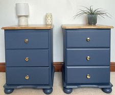 Matching Navy Bedside Cabinets Solid Wood Brass Handles Bedroom Furniture Set 2