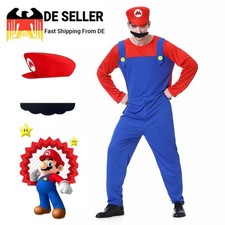 Herren Kostüm Super Klempner Mario und Luigi mit Mütze S L Fasching Karneval