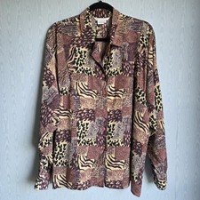 Vintage Annie Alexander 90s L 100 Silk Patchwork Animal Print Button Up Blouse