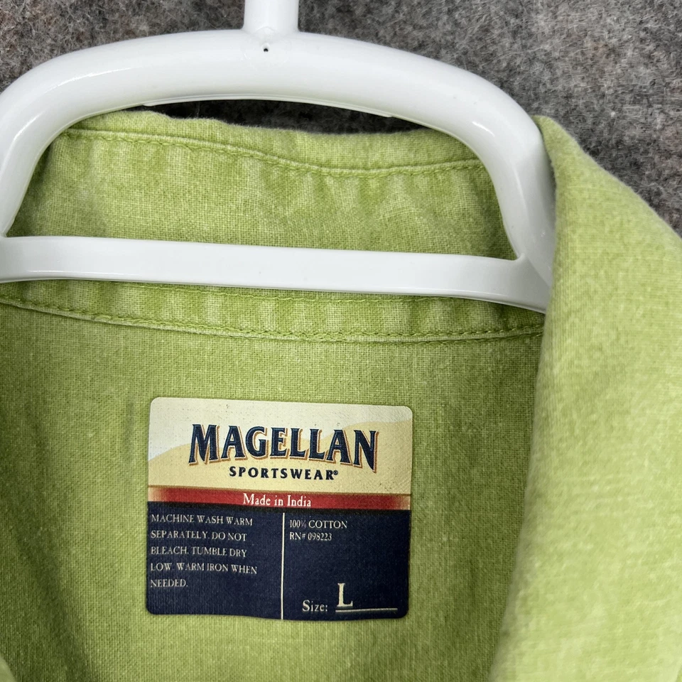 Magellan Button up Shirt Mens Large Green Long Sleeve Cotton Pockets Outdoors - Image 4 of 4