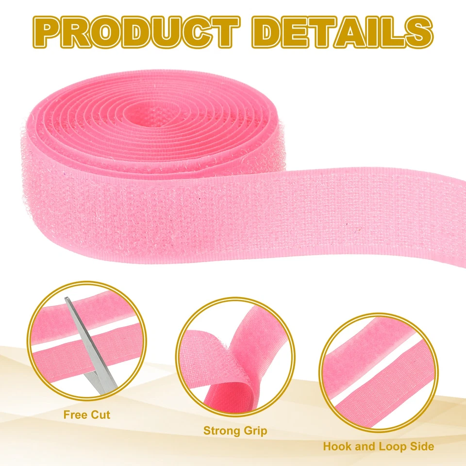 Cinta para coser gancho y bucle, tiras de sujeción de nailon de 1 pulgada 2 yardas (rosa) Foto 3 de 4