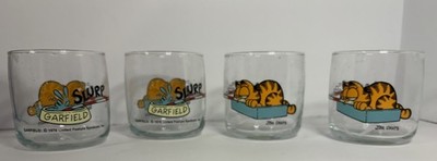 Vintage Garfield  Set Of 4 Juice Glasses ''Slurp'' Collector's 1978 Jim Davis RARE