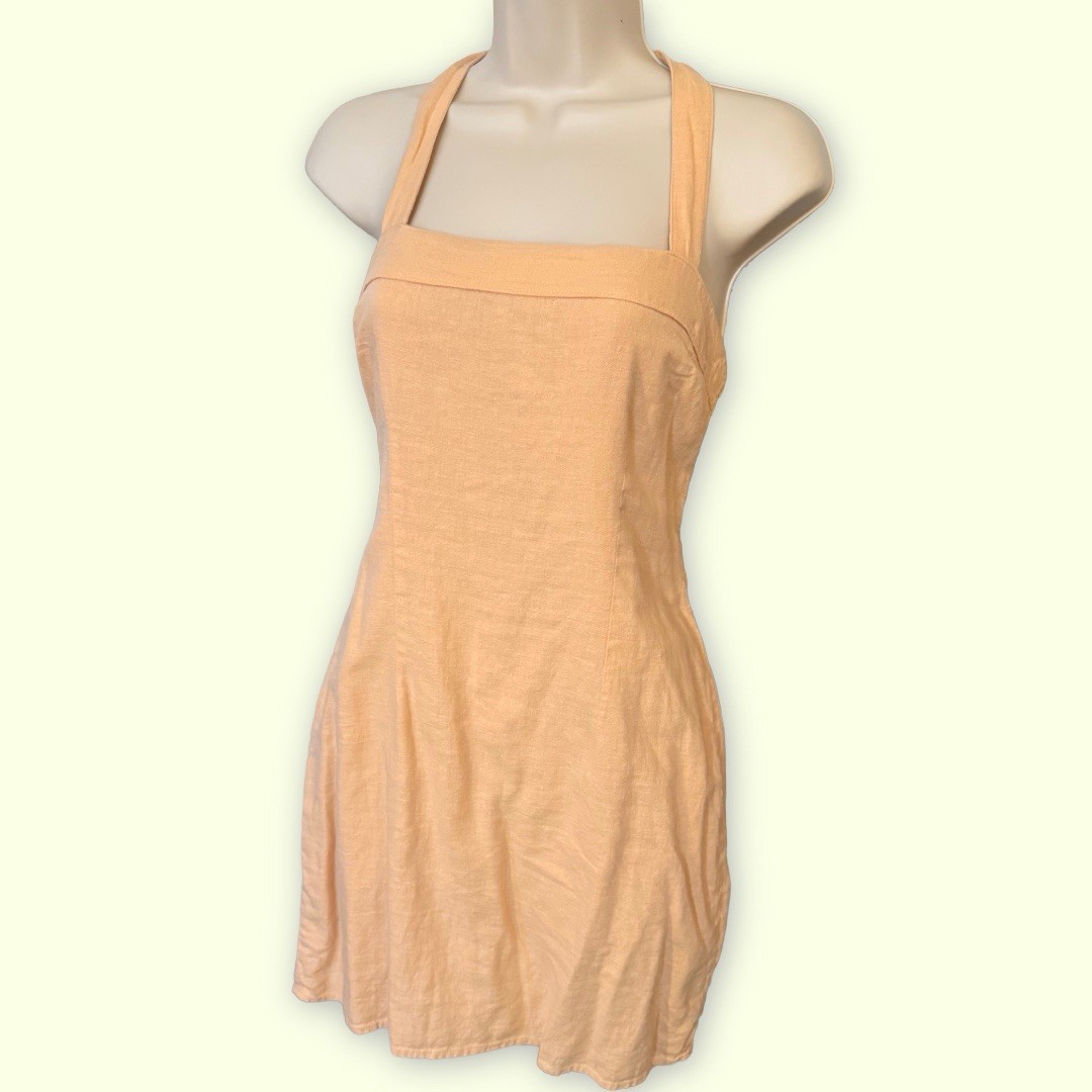 Abercrombie & Fitch Linen Blend Orange Halter Neck Mini Dress Size S Peach