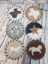 Genuine Leather  Cowhide Coasters Set Of 6 NEW