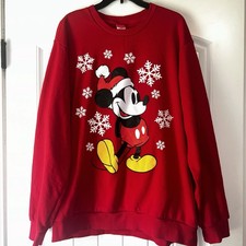 Disney Mickey Mouse Size 2XL Red Christmas Sweatshirt Snowflakes Santa Holiday