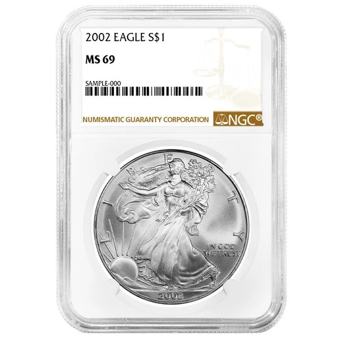 2002 $1 American Silver Eagle NGC MS69 Brown Label