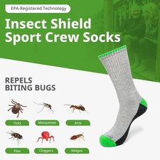 Insect Shield Comfortable Sport Crew Socks w/ Padding, Bug  Tick Protection- XL