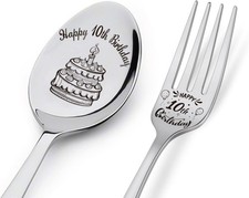 Happy 10th Birthday Spoon Fork Gifts Engraved Personalized for Son Daughter