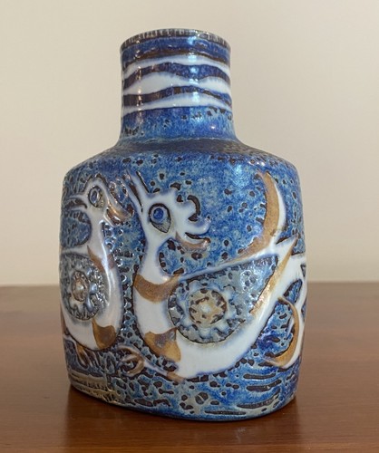1960’s Royal Copenhagen Birds Aluminia Lords Faience Vase Nils Thorsson MCM - Picture 8 of 14
