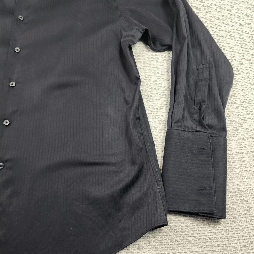 Camisa de vestir de Murano para hombre 17 34 negra de algodón líquido puño francés a rayas Foto 2 de 4