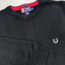 Vintage Chaps Ralph Lauren Herringbone Sweater Mens L Black RL Crest Logo
