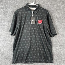 Under Armour Wisconsin Badgers Polo Shirt Mens Large L Black AOP Loose Fit New
