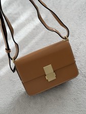 M&S Marks & Spencer Tan Leather Crossbody Shoulder Bag Adjustable Strap Gold