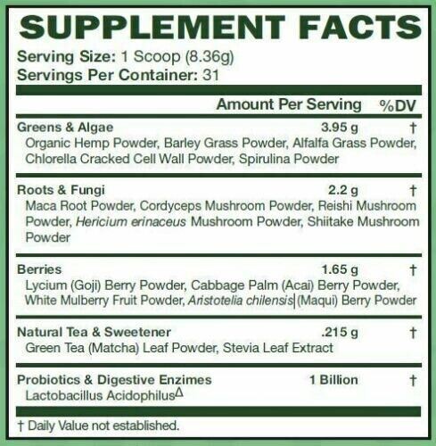 Organic Greens Superfood Powder- Includes Greens & Algae, Roots & Fungi, Berries