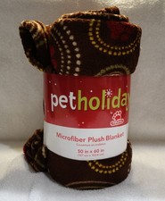 Pet Holiday Microfiber Brown Paw Print Circle Design Plush Blanket 50" x 60"