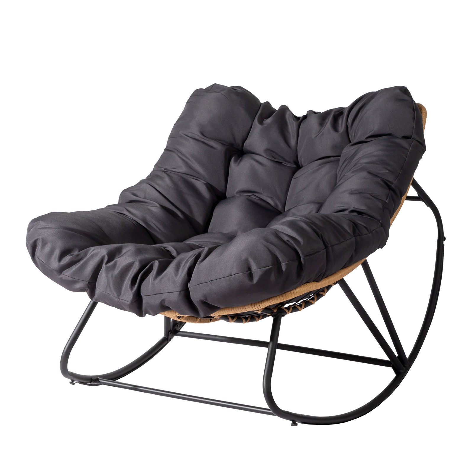 Oversized Rattan Papasan Chair, Outdoor Steel Wicker Rocking Seating 