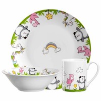Leonardo Kindergeschirr Bambini 3-Tlg. Einhorn Panda Flamingo, Porzellan, Bunt