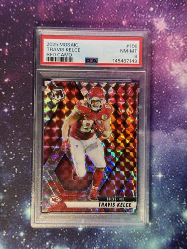 2025 Panini Mosaic - Travis Kelce #106 Red Camo Mosaic Prizm PSA 8