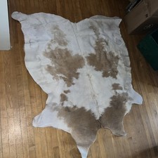Cowhide Rug Light Brown, White 5x6 ft Natural Cow skin Area rug Hair on Leather