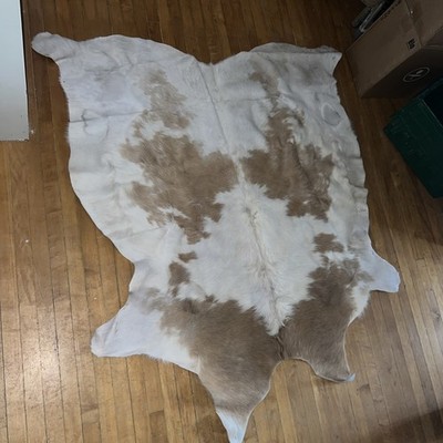 Cowhide Rug Light Brown, White 5x6 ft Natural Cow skin Area rug Hair on Leather 