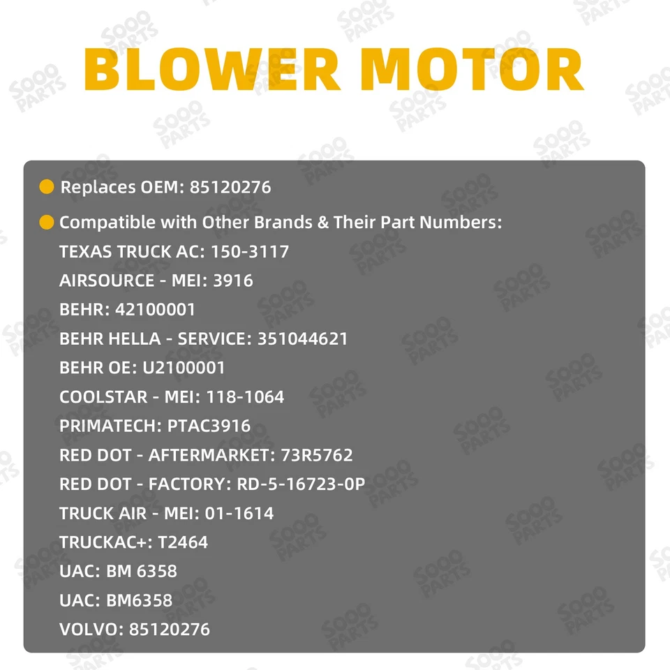 HVAC Heater Blower Motor With Wheel for Volvo 2010-2014 VHD VNM 2014 VNX - Image 4 of 4