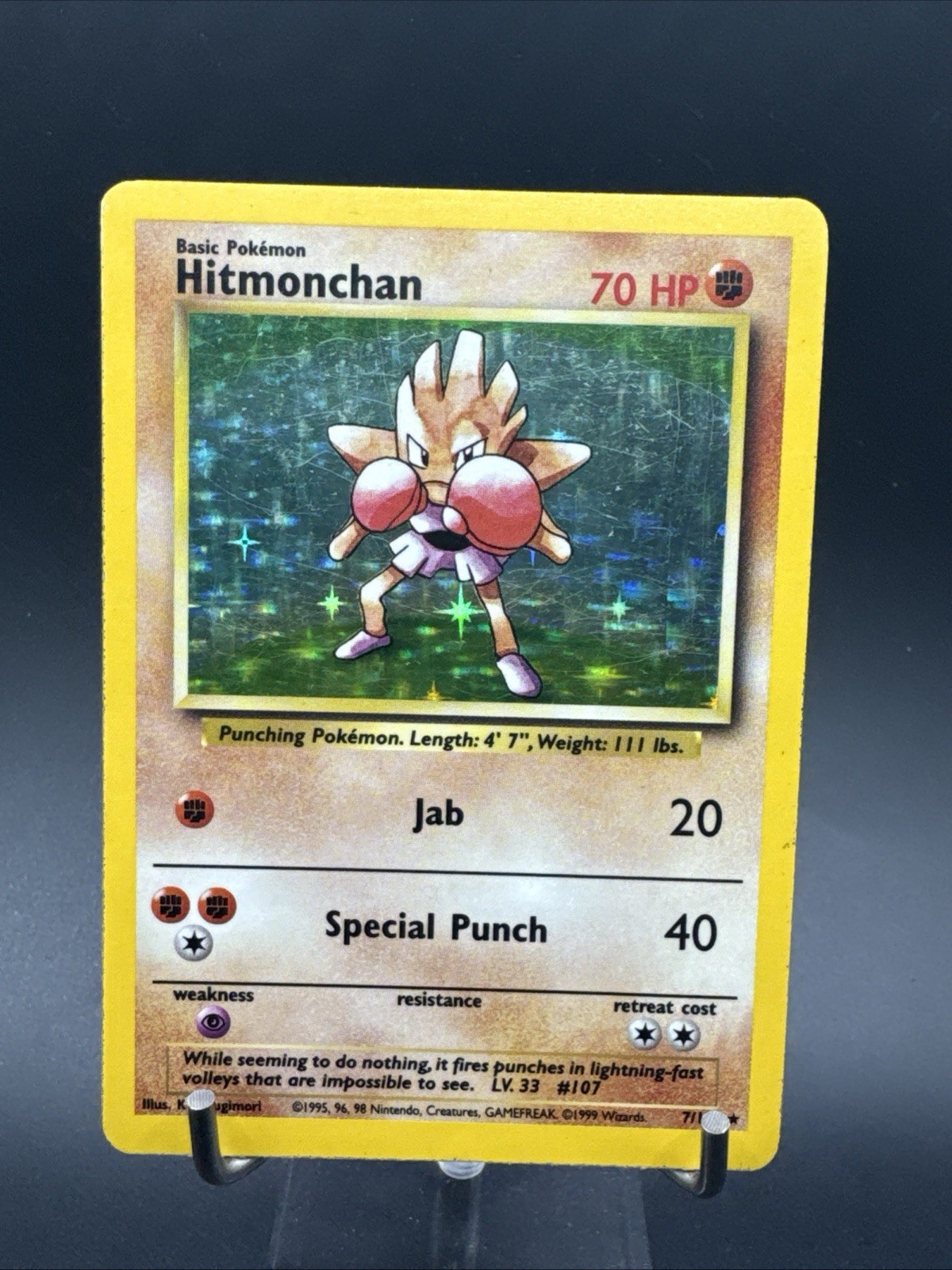 Hitmonchan 7/102 Base Set Rare Holo Pokemon Card Vintage WOTC Wizards