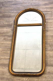 Antique Ornate Gold Gilded Wood Arched Vintage Wall Mirror Starburst 33" x 14"