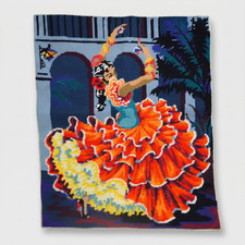 Vtg Finished Needlepoint Canvas Spanish Flame...