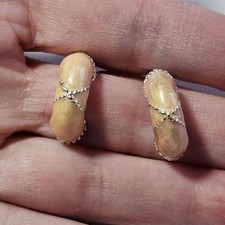 Silver Tone Swirly Pastel Pink Enamel Half Hoop Earrings