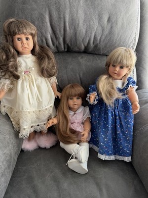 Engel Puppe Dolls Lot of 2 Blonde, Brunette. 1 fully jointed middle doll is sold