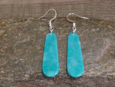 Native American Sterling Silver & Turquoise Slab Earrings - Garcia