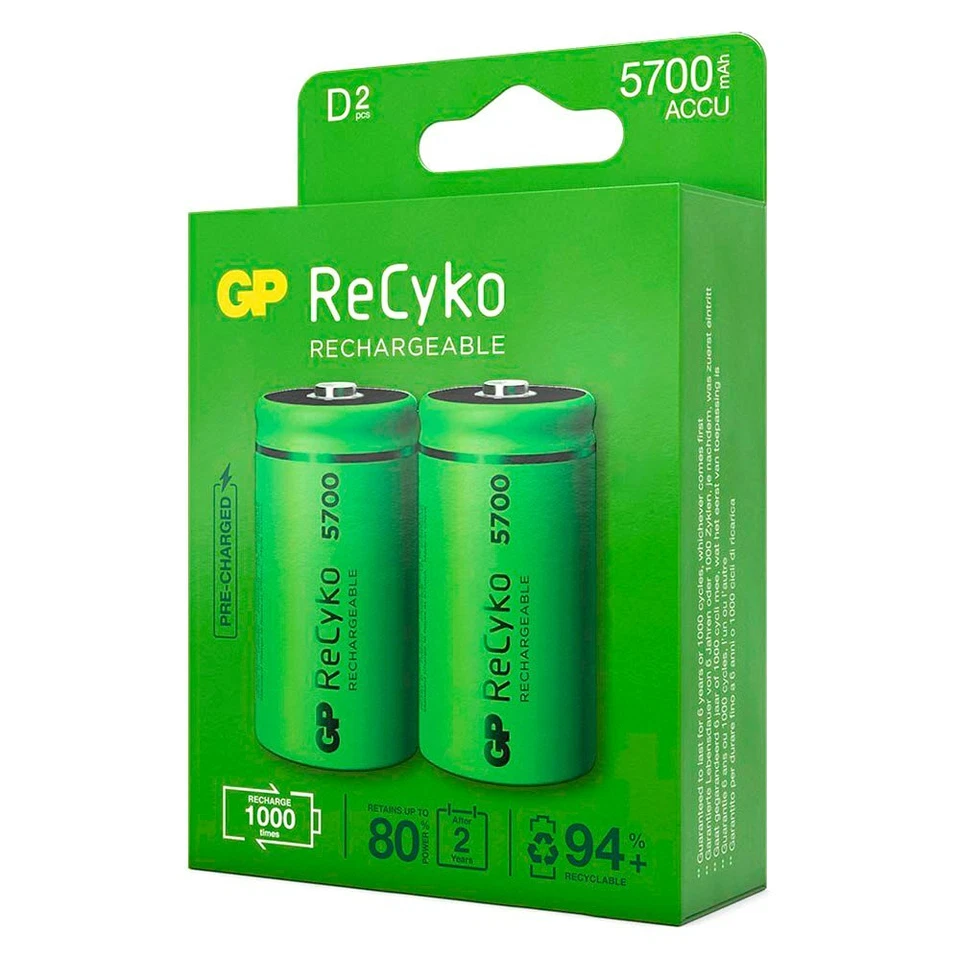 GP BATTERIES PILA / BATERIA RECARGABLE D R20 LR20 NiMH 5700 mAh GP (paquete de dos unidades)