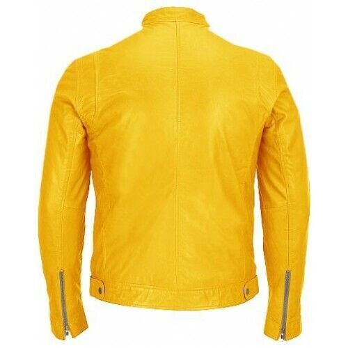Luxus Herren Gelb Lederjacke Echt Lammleder Freizeit Outfit Mantel Jacke - Bild 2 von 7