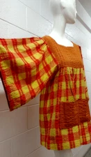 1970s Kimono Sleeve Indian Top Checkered Yellow Orange Boho Karavan Size MEDIUM