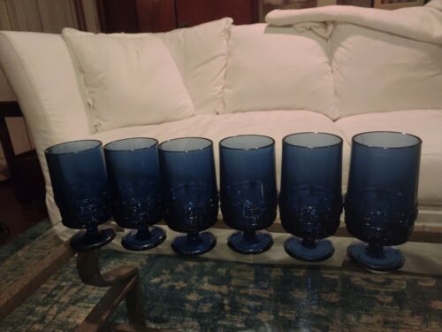 Vintage LE Smith Glass Cobalt Blue Wicker Basket set of 6 Iced Tea Glasses Rare! - Picture 1 of 4