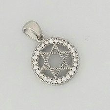 Solid 925 Sterling Silver Sparkling Star Of David Pendant 13mm Micro Set Pave