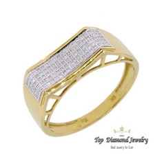 Men's 10K Yellow Gold Pave Round Engagement Wedding Diamond Ring Band 0.26Ct